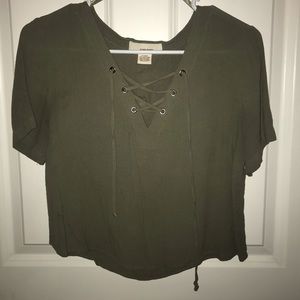 Olive green tie up crop top